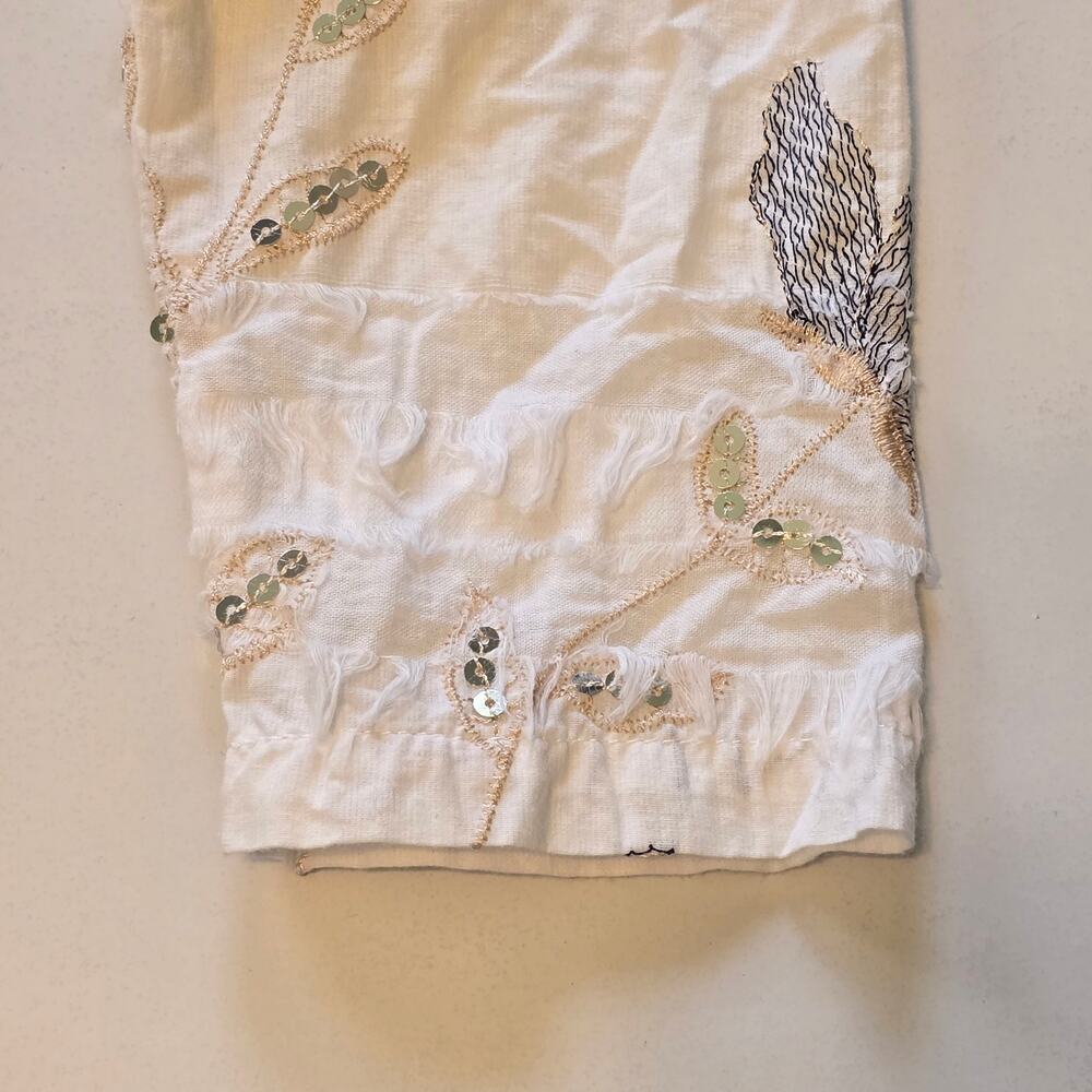 Focus Blouse Womens Small White Long Sleeve Embroidery Floral Sequin Whimsical - Picture 6 of 10